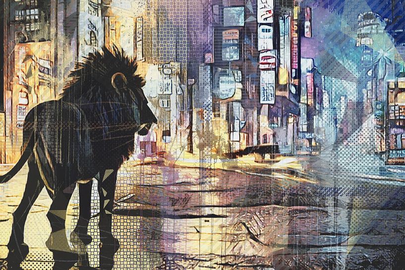 street art - lion in the city by Emiel de Lange