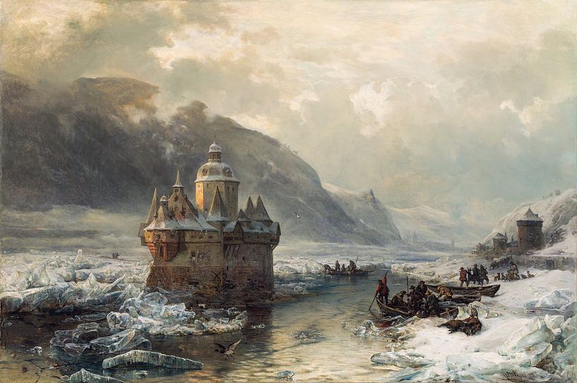 Carl Hilgers, De Pfalz bij Kaub in de winter, 1875 van Atelier Liesjes