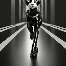 Walking cat in leather by Uwe Merkel