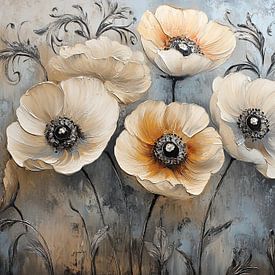 Weelderige Bloemen Op Grijs van De Mooiste Kunst