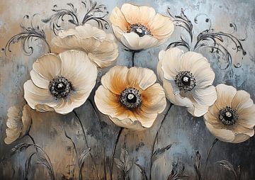 Weelderige Bloemen Op Grijs van De Mooiste Kunst