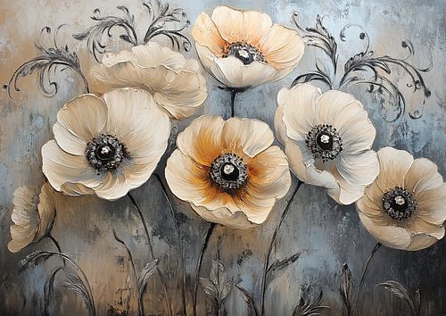 Weelderige Bloemen Op Grijs