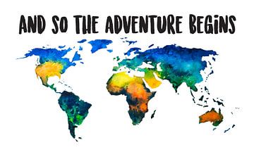 Weltkarte in Aquarell | Und so beginnt das Abenteuer von WeltkartenShop