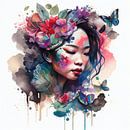 Watercolor Floral Asian Woman #10 by Chromatic Fusion Studio thumbnail