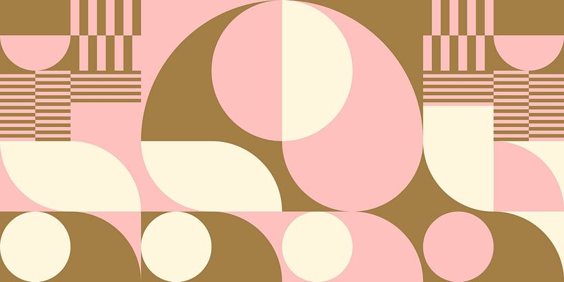 Abstract retro geometric art in gold, pink and off white nr. 9 by Dina Dankers