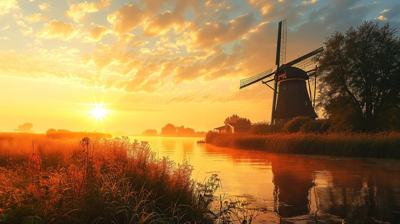 Dutch Landscape at Dawn by Vlindertuin-Art