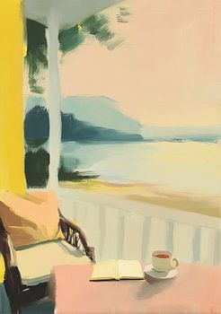 Rustige veranda met uitzicht op het water