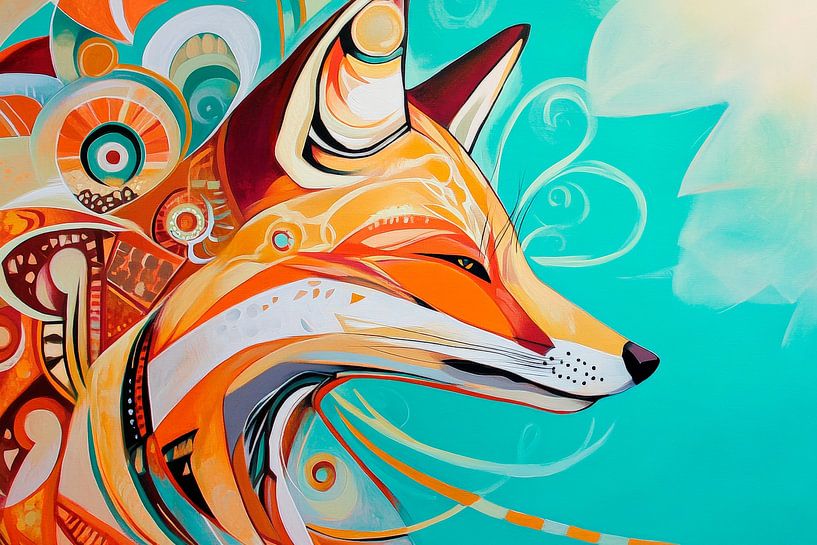 Lively fox illustration in orange tones by Poster Art Shop