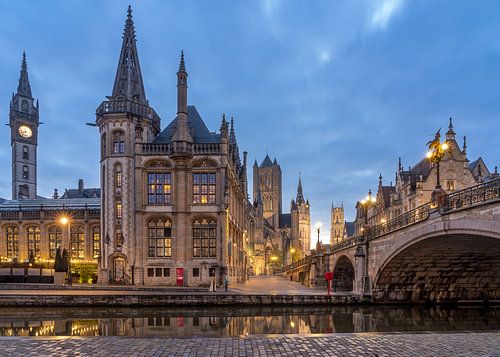 Graslei with the towers of Ghent