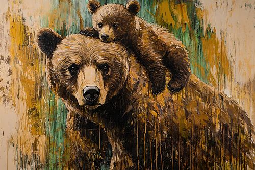 Schilderij berenfamilie op rug