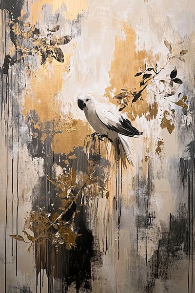Abstract cockatoo with gold accents by Imperial Art House