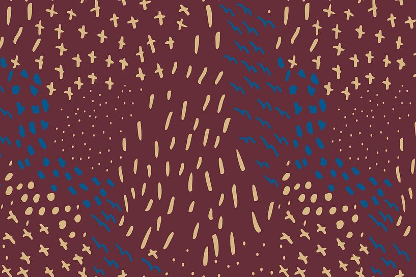 Crosses, lines and dots in pastel and neon. Merlot, cobalt blue and natural yellow. by Dina Dankers
