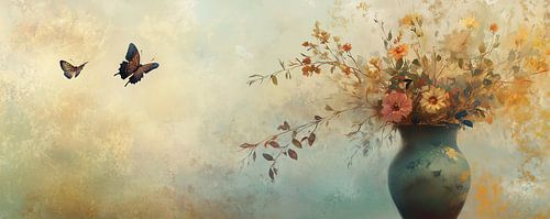 Blumenvase | Morning Light Vase mit Schmetterlingen von Blickfänger Gemälde
