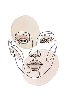 Blush Serenity: Minimalistische vrouwelijke lijnkunst met zachte pastel aquarel