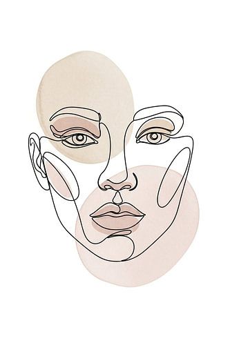 Blush Serenity: Minimalistische vrouwelijke lijnkunst met zachte pastel aquarel