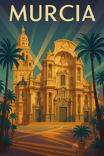 De pracht van de kathedraal van Murcia - Vintage Art Deco Poster