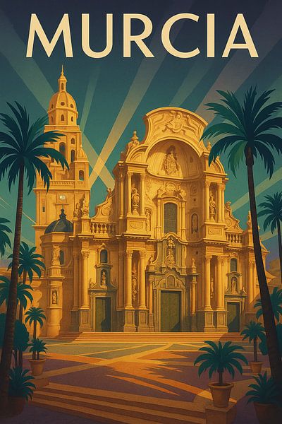 Splendeur de la cathédrale de Murcie - Affiche Vintage Art Déco par Travel Shop