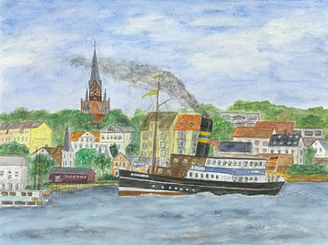 De haven van Flensburg met de Alexandra