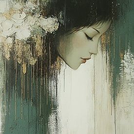 Vrouw Bloemen | Soft Gaze Among Shadows van Zen en Meer