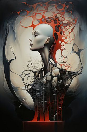 Digital created bizarre surrealist world with woman and landscape