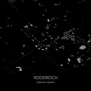 Zwart-witte landkaart van Roderesch, Drenthe. van Rezona