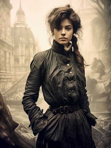 In de regen van de oude stad