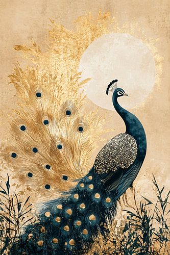 Elegante pauw in gouden kleuren