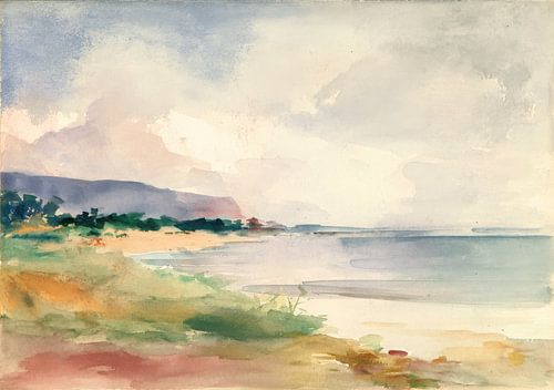 Zacht kustlandschap in aquarel