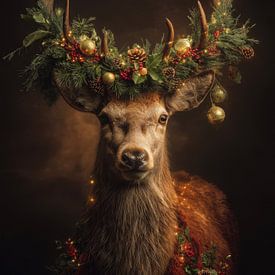 The Christmas stag with golden light by But First Framing