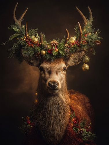 Le cerf de Noël à la lumière dorée
