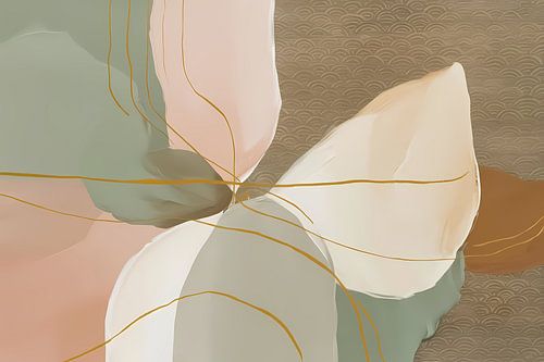 Abstract schilderij met lijnen in Japandi-stijl