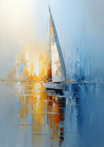 Sailboat at sea - Abstract oil painting
