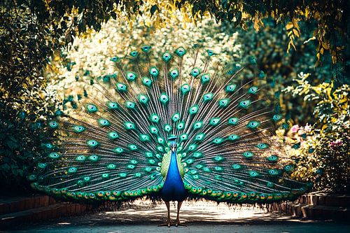 Paon avec plumes colorées