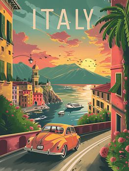 Italian Riviera Drive: Retro Coastal Escape Poster