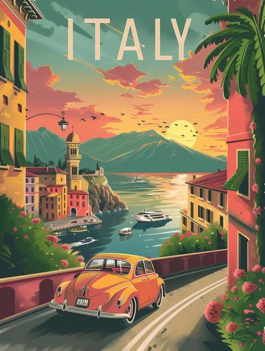 Route de la Riviera italienne : Poster d'évasion côtière rétro sur Travel Shop
