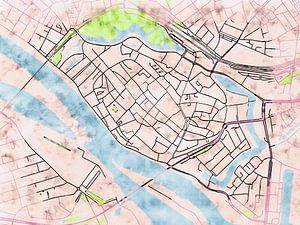 Karte von Deventer centrum im stil 'Soothing Spring'