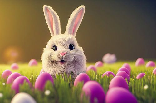 Paashaas met paaseieren, illustratie