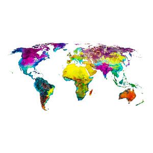 Weltkarte in tropischen Farben | Wandkreis von WereldkaartenShop
