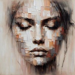 Close-up of a woman, oil on canvas, earth tones, flat surface