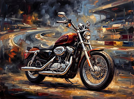 Harley Sportster im Schein der Mitternachtsfeuer