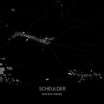 Zwart-witte landkaart van Scheulder, Limburg. van Rezona