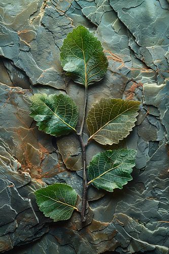 Tak met bladeren op stenen ondergrond