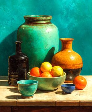 Stilleven met Citrus en Aardewerk van But First Framing