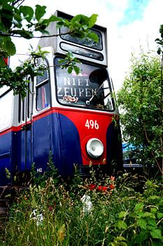 Old abandoned tram at NDSM wharf Amsterdam