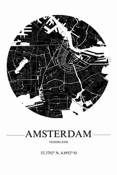 Amsterdam city map in black and white by De Muurdecoratie