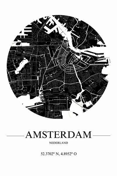 Amsterdamse Stadsplattegrond in Zwart en Wit van Art & Soul Creations