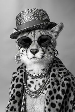 Portret van een stijlvolle cheeta met luipaardprint en zonnebril van Poster Art Shop
