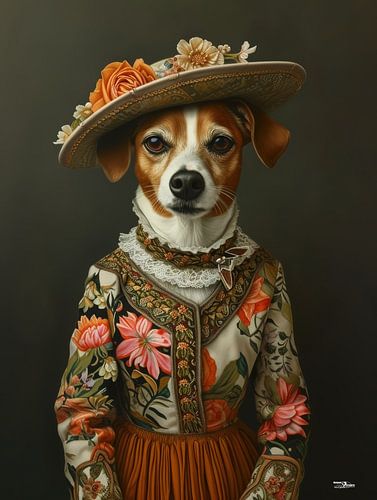 hond in victoriaanse kleding