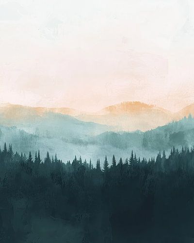 Verträumte Landschaft in Blau und Grün