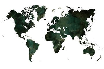 Carte du monde en aquarelle vert armée sur fond blanc sur KB Design & Photography (Karen Brouwer)